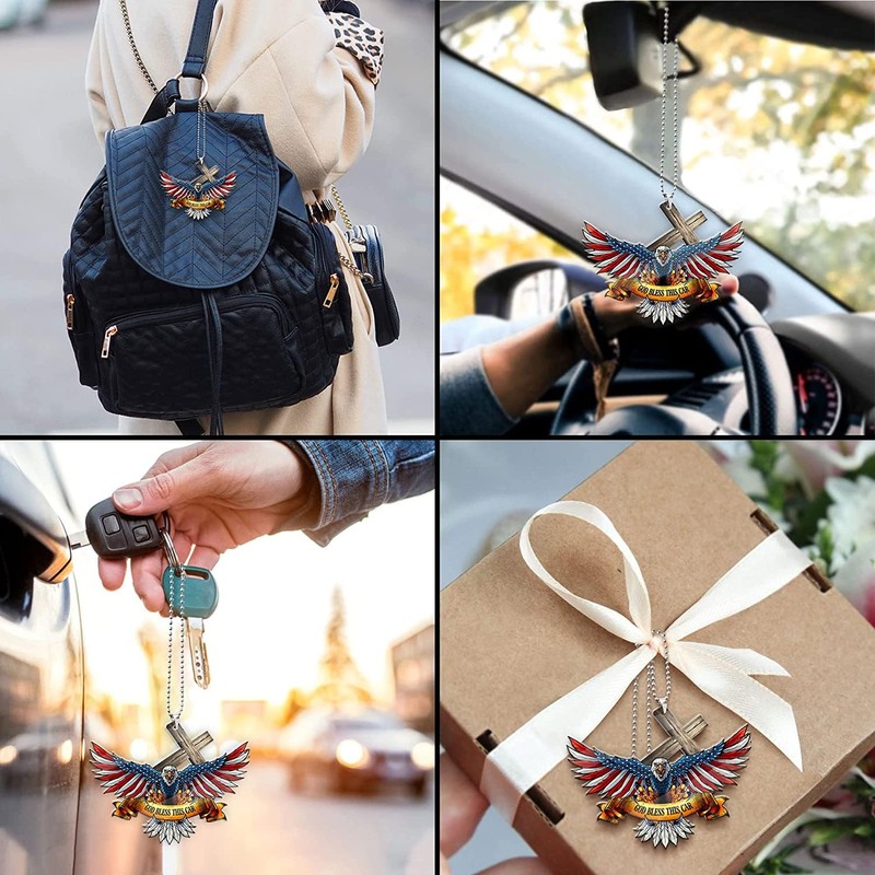 American Flag Eagle Cross Car Pendant Rear View Mirror Hanging