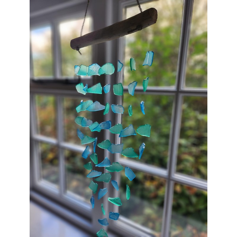 Recycled Glass Driftwood Mobile – Boho Gentle Wind Chime for
