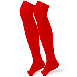 ShinyMatch High Football Socks Prosport Multiple Sizes over the Knee Baseball Socks Extra Long for Youth Women and Men(L,Red and White)