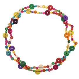 Garneck Women's Colourful Pearl Necklace - Long Wooden Bead Necklace in Boho Style - Perfect Jewellery for Parties and Girls and Women, coconut shell, No Gemstone