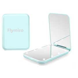 LED Lighted Travel Makeup Mirror, 1x/3x Magnification, Compact, Portable for Handbag, Purse, Pocket, Folding, Handheld, 2-Sided, Small Mirror with Lights (Cyan)