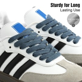 Stepace 2 Pairs 2/5" Flat Shoe Laces for Sneakers Upgrade Soft Shoelaces for Sneakers Flat Double Layer Shoestrings Replacement Boots Strings (Blue Gray, 55 Inches)