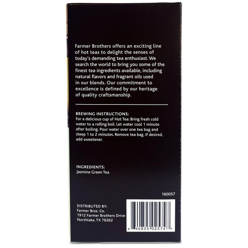 Farmer Brothers Premium Jasmine Green Tea, 25 Individually Wrapped Tea