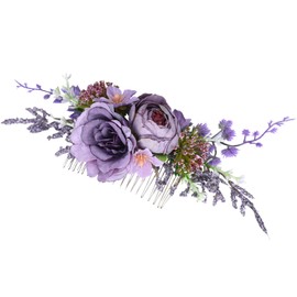 PartyforU Purple Flower Hair Comb for Women, Handmade Wedding Floral Combs Bridal Comb for Hair for Bride Bridesmaid Prom Bridal Shower Maternity Shoot