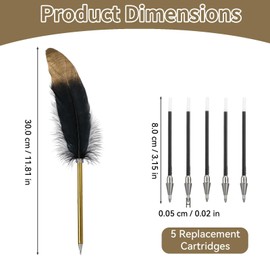 Jaarssho Schreibfeder,Kugelschreiber Kugelschreiber Ergonomisch,Federstift,Federkugelschreiber mit 5 Ersatzminen,Schwarzer Tintenstift,Vintage-Federstifte für Hochzeiten,Briefeschreiben (Schwarz)