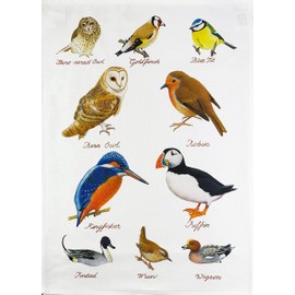 Half a Donkey Hand Drawn British Birds Collection Large Cotton Tea Towel