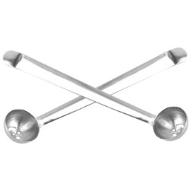 Mikinona 2pcs Stainless Steel Olive Spoon Slotted Cherry Strainer Serving Utensils for Jars Handle Pickle Spoon with Drain Hole for Fruits and Condiments