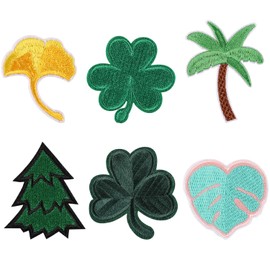 6 Pieces Plant Patches Iron on Embroidered Fabric Patches Leaf Embroidered Patches Clover Embroidered Badges Decorative Patches for Clothes