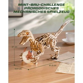 ROKR 3D Wooden Puzzle Velociraptor Dinosaur Model Kits for Adults to Build a Mechanical Running Dinosaur with Biomimetic Movement, 189 Pieces (LD01)
