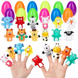 12 pcs Easter Eggs Filled with Finger Puppets for Easter Basket Stuffers,Prefilled Easter Egg with Finger Puppets for Easter Egg Fillers,Party Favors,Goodie Bags Fillers, Easter Gift for Kids