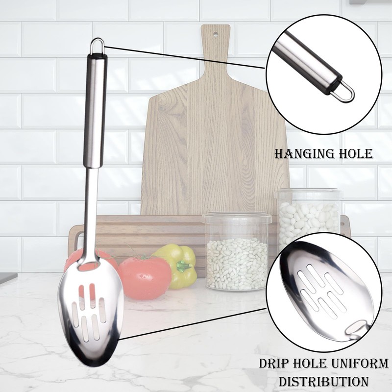 Serving Spoons Large, Stainless Steel Kitchen Utensils Set, 3-Piece Cooking