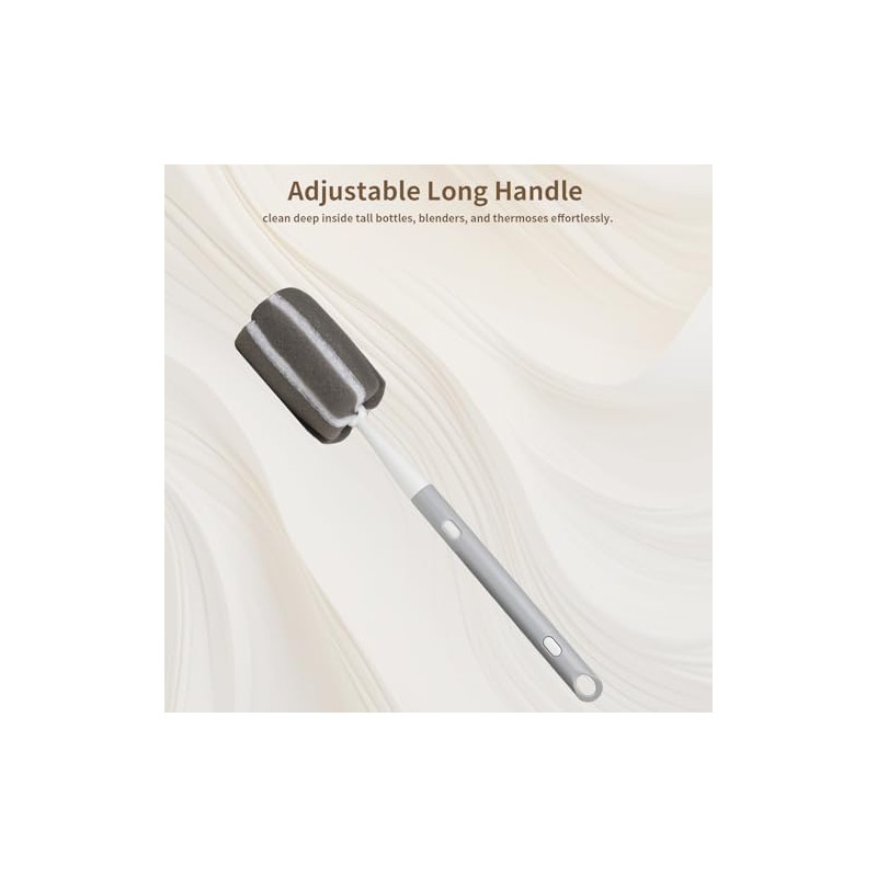 Sponge Bottle Brush Adjustable Long Handle Up to 14.5” 2-Pack