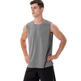 Zengjo Workout Sleeveless Shirts for Men Athletic Gym Basketball Quick Dry Muscle Tank Tops(L,Heather Grey)
