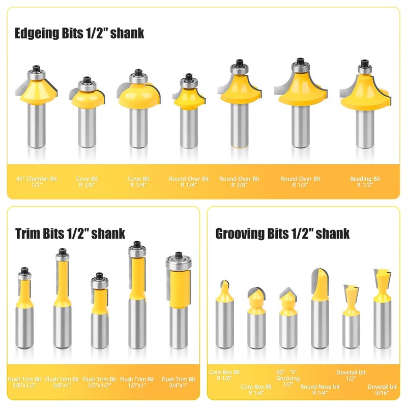 1/2 Shank Router Bit Set of 35 Pieces,Tungsten Carbide Router