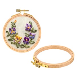 PATIKIL 2 Pieces 4 Inch Embroidery Hoops Round Adjustable Beach Wood Circle Cross Stitch Hoop Ring Bulk for Embroidery Art Craft Handy Sewing Decoration