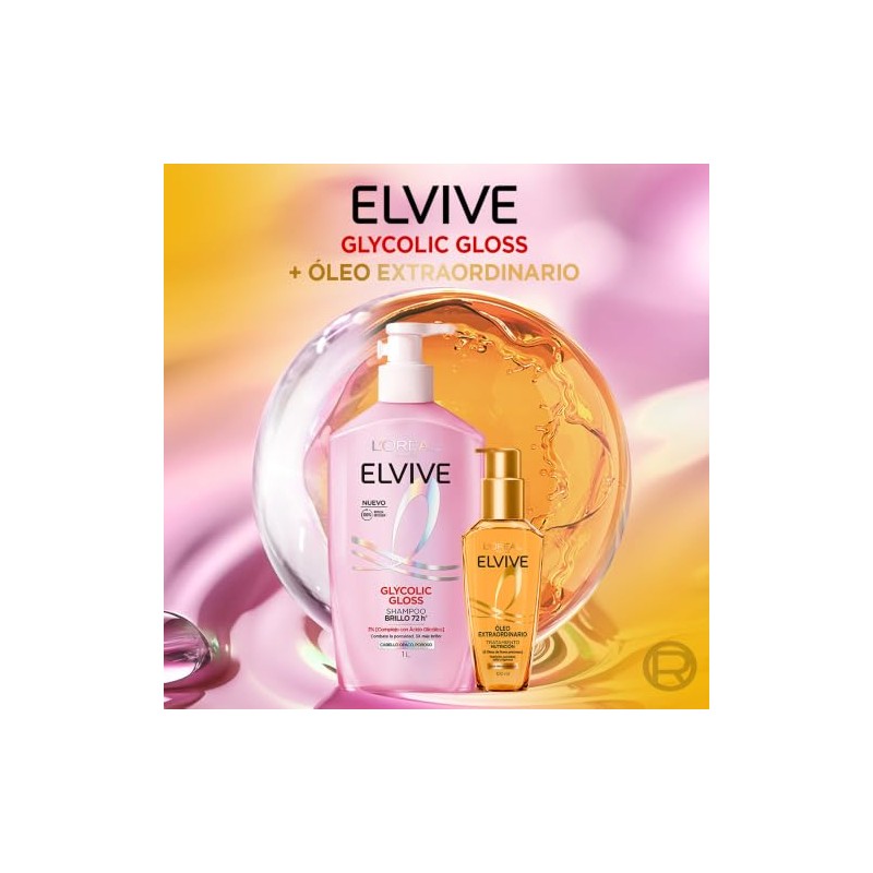 LOral Paris Elvive Glycolic Gloss Shampoo Pump 1L con cido