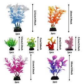 PietyPet Fish Tank Decorations Plants with Resin Coral, 8 pcs Aquarium Decor