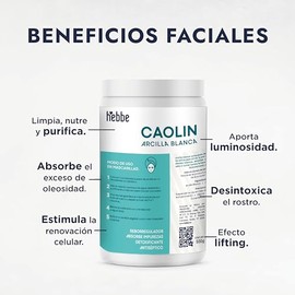 HEBBE | Arcilla Blanca Caolín 500 g | Mascarillas Faciales Y Corporales | Purifica Y Suaviza La Piel | Controla Exceso De Grasa |Efecto Detox