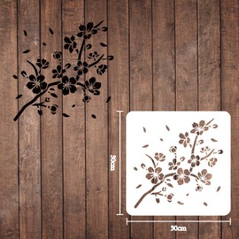 FINGERINSPIRE Cherry Blossom Stencil Template 30 x 30 cm Plastic Cherry Blossom Branch Drawing Painting Stencils Square Reusable Stencils for Painting and DIY Projects