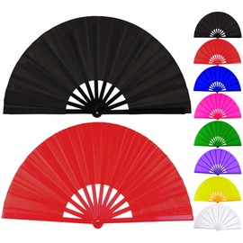 Fans for Line Dancing Line Dance Popping Fan 2pcs Boots on the Ground Hand Fan for Women Foldable Large Big Rave Fan Clacking Fans for Line Dancing that Make Sounds Clack Clapping Pop(Black+Red)