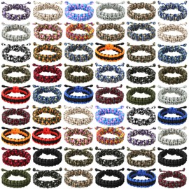 Remuuly 100 Pcs Survival Paracord Bracelet Adjustable Friendship Braided Bracelets Camo Paracord Bracelet Army Party Favors Parachute Cord for Men Outdoor Camping Climbing Gift