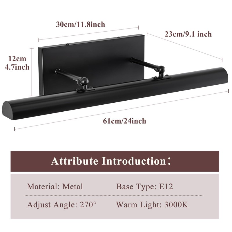 BELS Picture Lights for Wall Hardwired, 24" Black Wall Lights