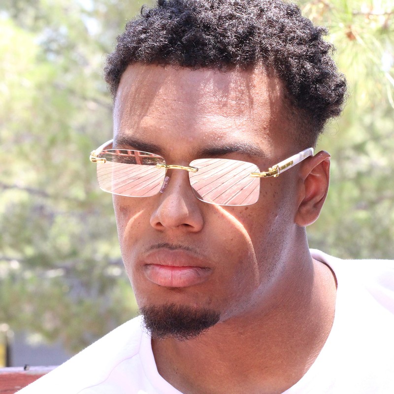 FLAWLESS EYEWEAR Retro Wood Buffs Vintage Style Gangster Rimless Clear