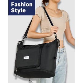 Arxus Large Folding Travel Duffle Bag, Expand Carry On Overnight Tote Bags for Women Airplanes with Luggage Sleeve, Waterproof Gym Weekend Bag with Shoulder Strap