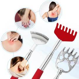 Yeipis 3 Pack Different Back Scratcher Metal Portable Telescoping Back scratchers with Rubber Handles, Extendable Back Massager Tool with Box, Stocking Stuffers for Men Women Kids Adults（Red）