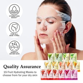 Moisturizing Face Sheet Masks Skincare Combo Set, Hydrating Long Lasting Non-greasy Travel Size Facial Sheet Masks Skin Care for Women and Men, All Skin Types, Pack of 15