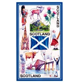 Scottish Tea Towel Souvenir Gift Scotland Saltire Flag Stag Bagpiper Landmarks