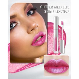 Diamond Rose Pink Lip Gloss,Matte Metallic Shimmer Non-Stick Lipgloss,Long-Lasting Waterproof Smudge Proof Liquid Lipstick,Sparkle Lip Tint Stain,Mother’s Day Lipcolor Makeup Gift for Women Girl-03