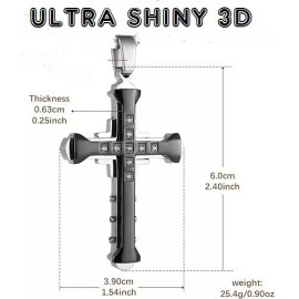 Fashion Jewelry Large BLACK CZ CROSS CHRISTIAN FAITH Pendant on 925 Sterling Silver 20" Necklace