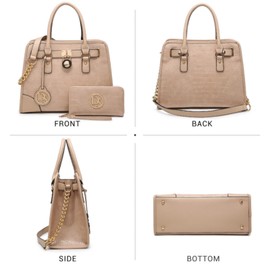 Dasein Women Handbags Top Handle Satchel Purse Shoulder Bag Hobo Bag Work Bag Set 2pcs (Croco Beige)