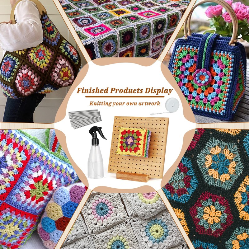 Reessy Crochet Blocking Board, Granny Square Blocking Board 7.8inch, Wooden