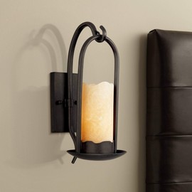 Hanging Onyx Rustic Vintage Wall Light Sconce Espresso Bronze Hardwired 6 1/2" Wide Fixture Faux Candle Stone Shade for Bedroom Bathroom Vanity Reading Living Room Hallway - Franklin Iron Works