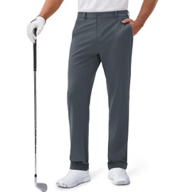 MAGCOMSEN Dress Pants Men Flat Front Casual Pants Stretch Moisture Wicking Golf Pants Classic Fit Straight Legs Lounge Pants Darkgrey