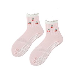 Ao Yee ZGL Women's Pilates Non-slip Yoga Socks Ballet Sports Cherry Rehabilitation Slippers Socks Suitable for Size 6-10