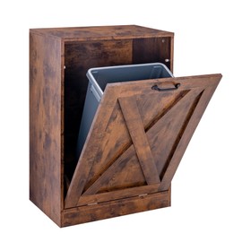 Zvyteay 13 Gallons Tilt Out Trash Can Cabinet, Wooden Free Standing Kichen Waste Bin Recycling Cabinet Hidden Trash Cabinet (Brown)