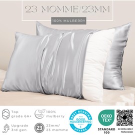 PROMEED 100% Mulberry Silk Pillowcase King for Hair and Skin with Zipper, Both Sides 23 Momme Pure Silk Pillow Case, Grade 6A+ Silk (King 20"x36", Light Grey)