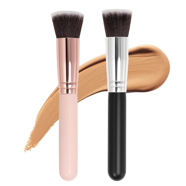 Foundation Brush, 2 Pack Flat Top Kabuki Foundation Brush, Face