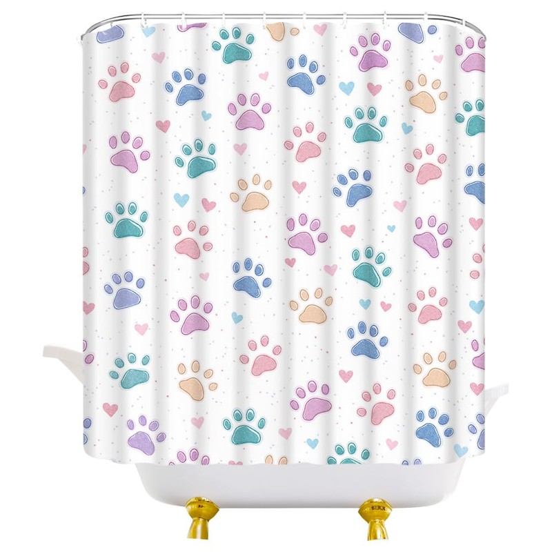 JEJOMEAG Dog Paw Shower Curtain Cute Colorful Paws Print Pet