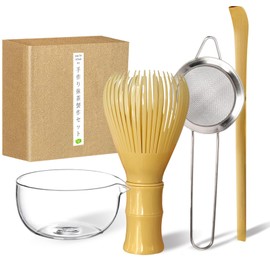 FYL 4pcs Matcha Whisk Set, Dishwasher Safe Upgraded Resin Plastic Matcha Powder Japanese Tea Stirrer Kit with Matcha Bowl