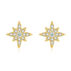 Loutade Women's Silver Stud Earrings, 925 Sterling Silver Star Stud Earrings with Cubic Zirconia, Hypoallergenic Star Stud Earrings, Silver 925 Small, Cute Cartilage Sleeping Flat Stud Earrings Silver