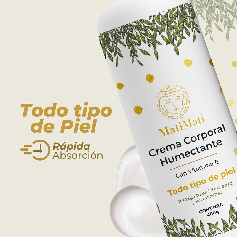Crema Corporal Humectante Con Vitamina E MatiMati- Para manos, Nutritiva,