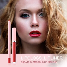 Prreal Lip Liner and Lipstick Set, Matte Liquid Lipstick for Lip Makeup, Waterproof Lip Pen Non-Stick Cup Nude Velvety, Lip Gloss with Lip Liner Pencil Long Lasting Set for Women Gift (11)