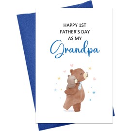 JUESMOS Lovely Bear Happy First Father’s Day for Grandpa Funny Grandpa Fathers Day Card from Baby Boy Girl Grandson Granddaughter Happy 1st Father’s Day as My Grandpa Card with Envelope