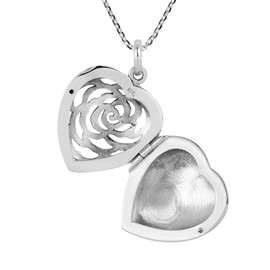 AeraVida Booming Wild Rose Heart Shaped .925 Sterling Silver Locket Pendant Necklace