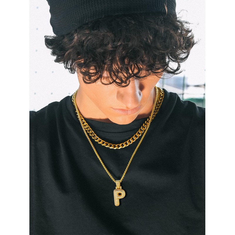 Richsteel Diamond Bubble Letter Necklace E Initial Chain for Men