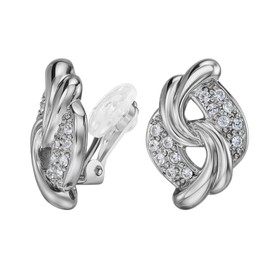 Traveller 157783 Women's Clip-On Earrings Silver-Coloured Crystals Platinum Plated 20 x 13 mm, Platinum Crystal, Crystal